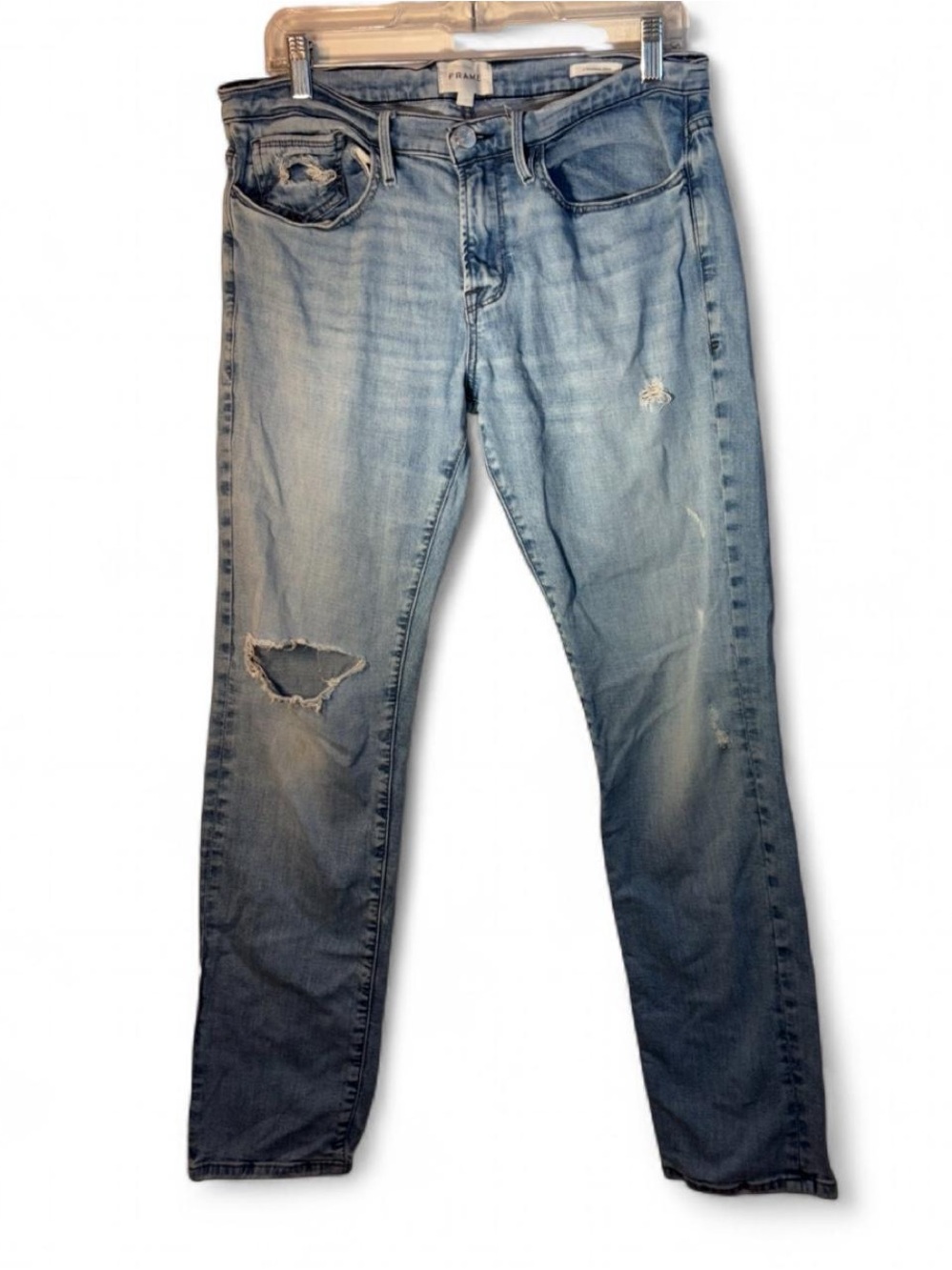 Frame Denim Men's Light Wash Distressed Slim Straight Jeans